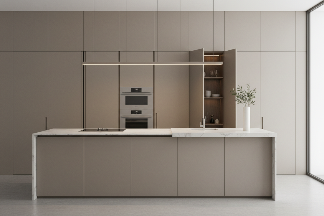 Kitchens that don’t look like kitchens: perché nel 2026 spariscono bidoni, ingombri e caos.